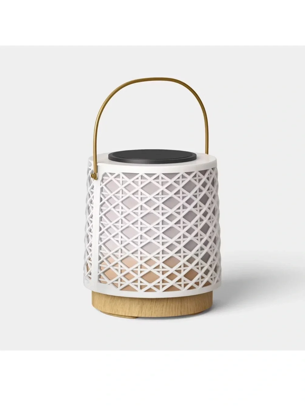 Rattan Battery/Solar LED Outdoor Lantern Heathered White Threshold Studio McGee